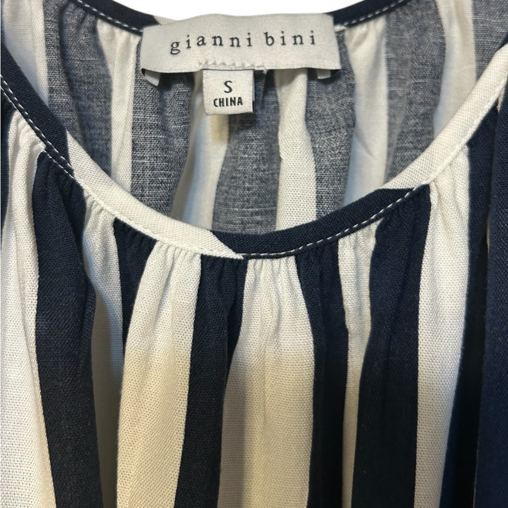 NWOT Gianni Bini linen blend navy and white sundress with braided belt - Picture 6 of 9